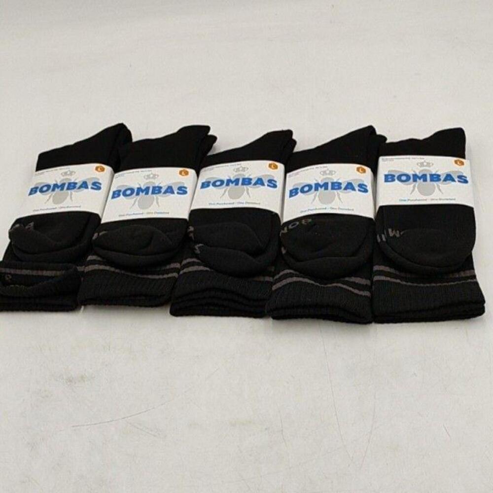 Bombas Socks Mens Large Black Striped Athletic Mid Calf Cushioned Lot of 5 Pairs